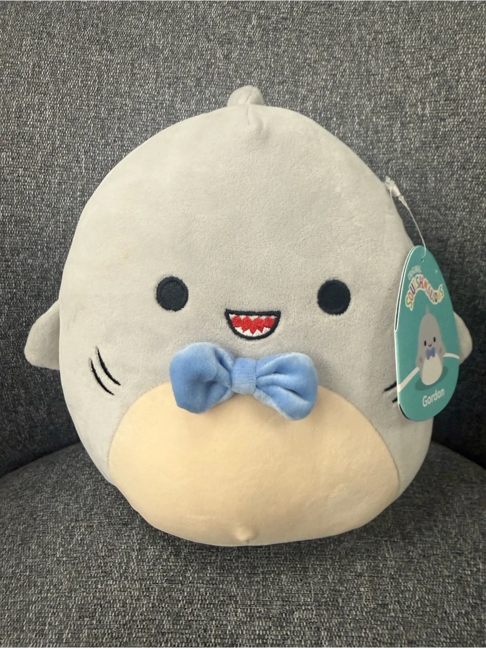 Squishmallows 7.5-Inch-Gordon The Grey Shark with Blue Bow tie